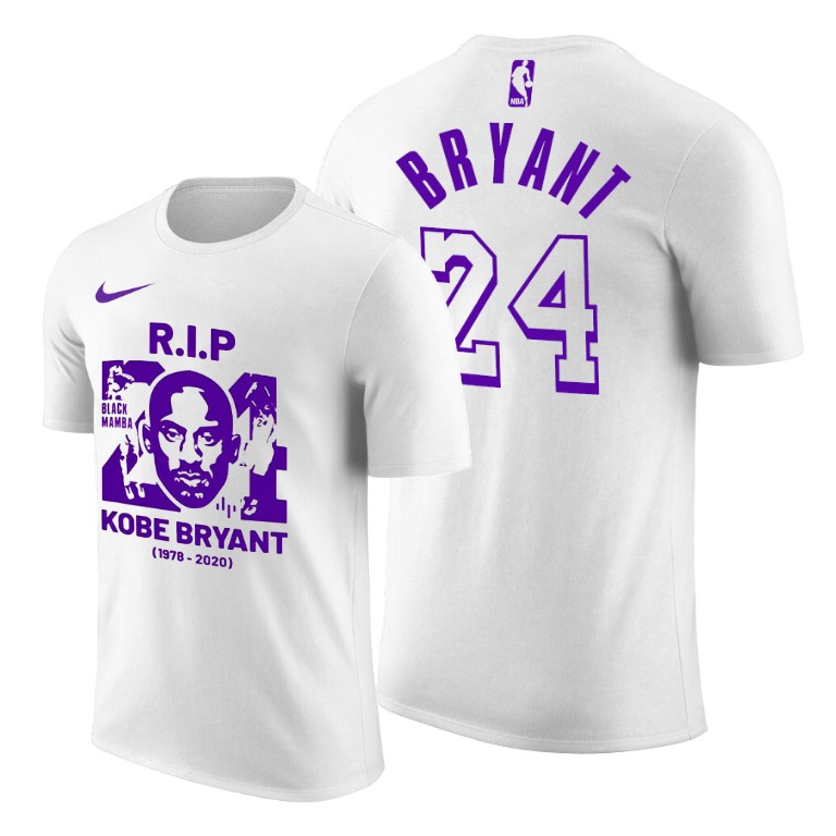 Men's Los Angeles Lakers Kobe Bryant #24 NBA RIP Persistence Mamba Week White Basketball T-Shirt DOM8683BF